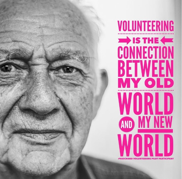 Picture of elderly man with volunteering quote