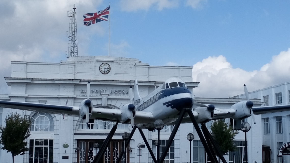 Croydon Airport front photo with flag