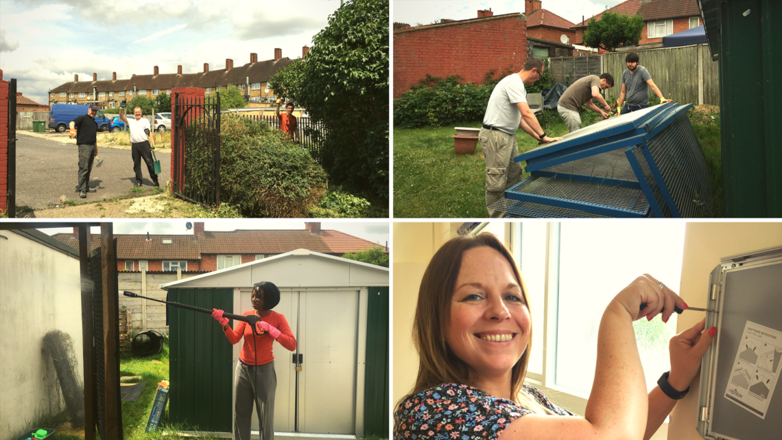 Collage of images of RBI employees volunteering at Horizon Church Sutton