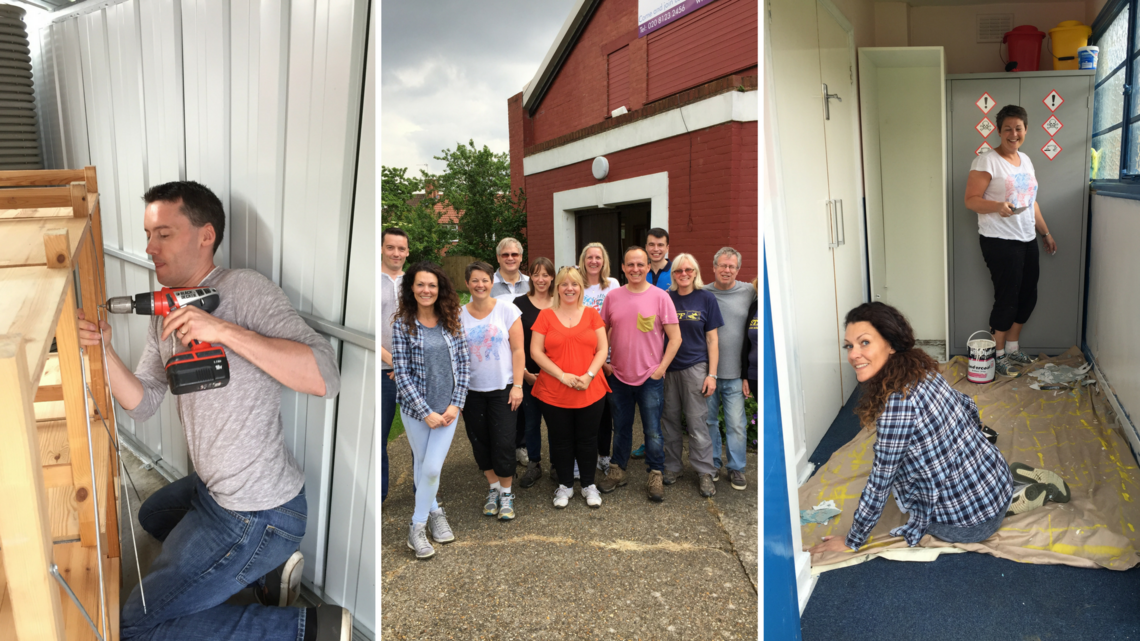 Collage of images of RBI employees volunteering at Horizon Church Sutton