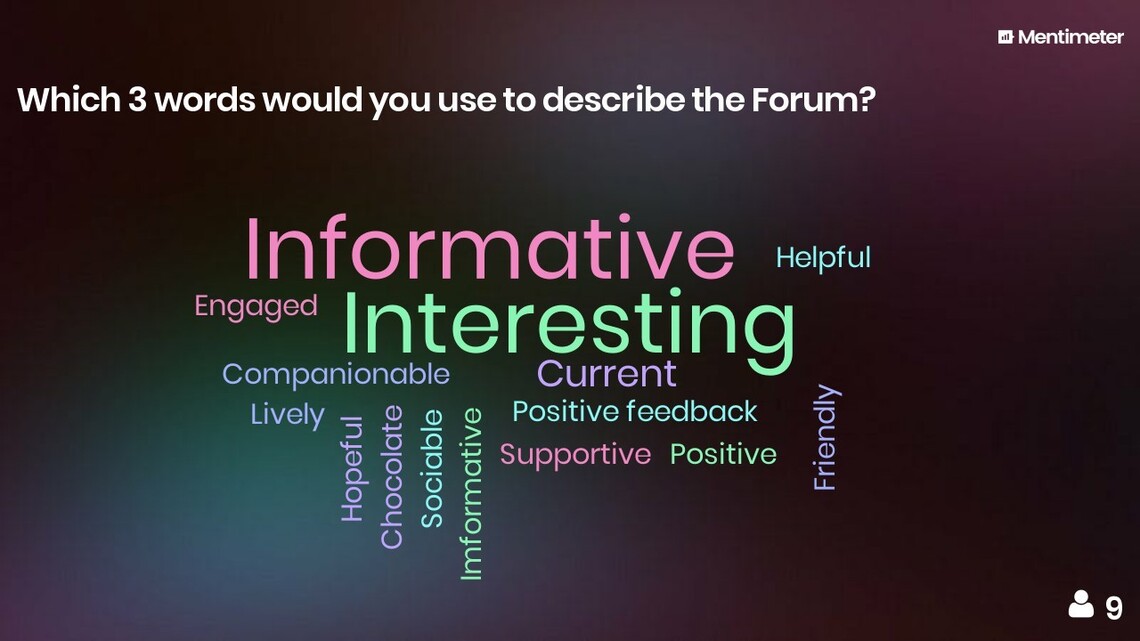 Word cloud of answers to an evaluation question from Forum