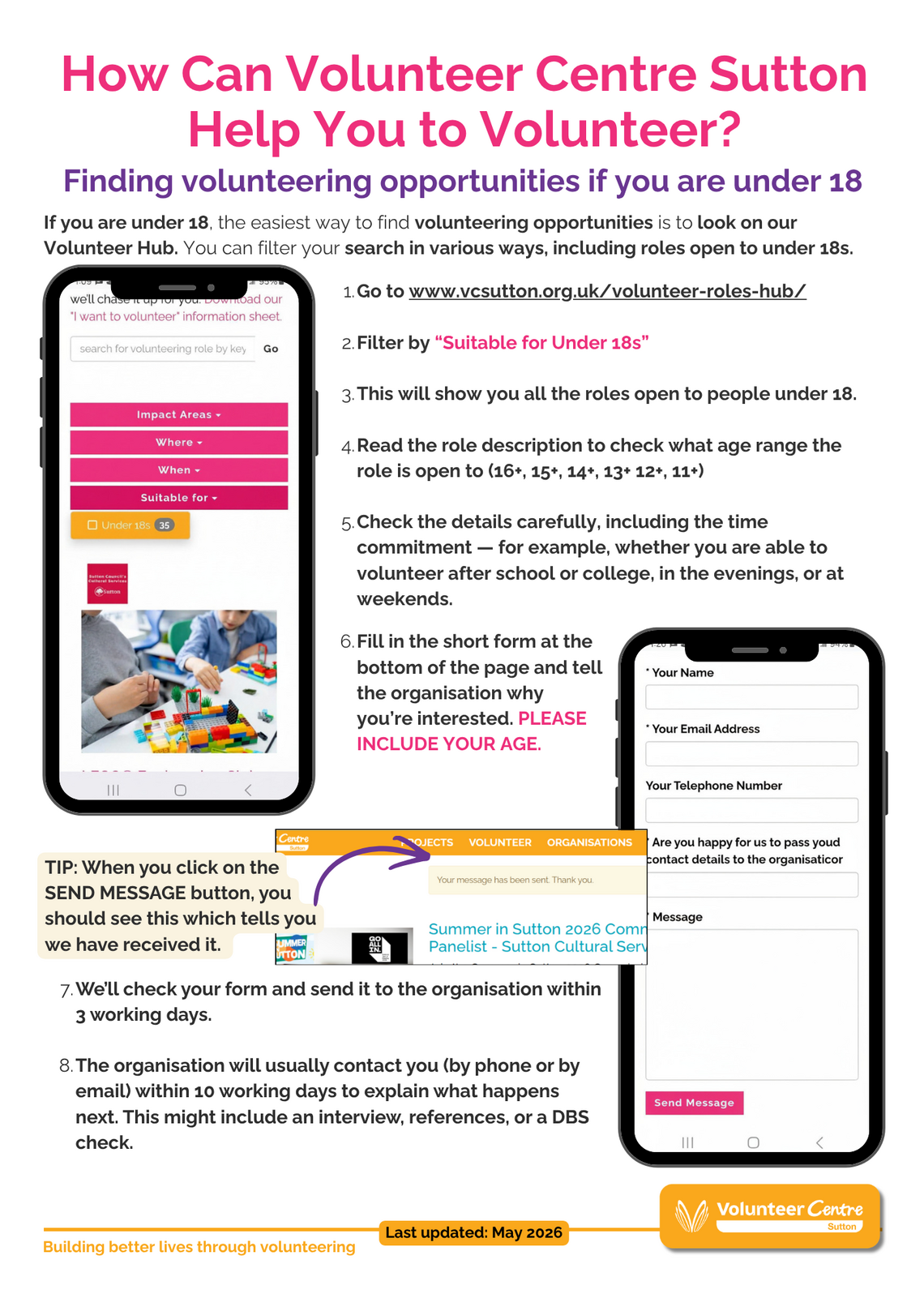 NEW MAY 2026 UNDER 18S How Can Volunteer Centre Sutton Help You to Volunteer?