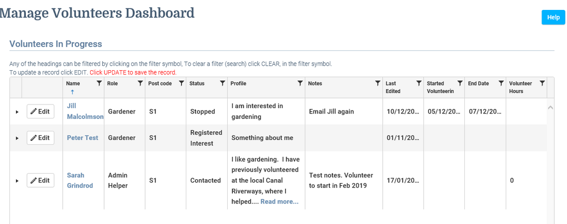 Volunteer Connect new dashboard manage volunteers