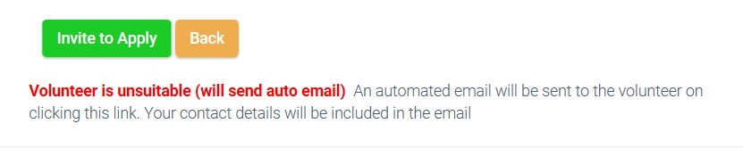 Volunteer is unsuitable Screenshot